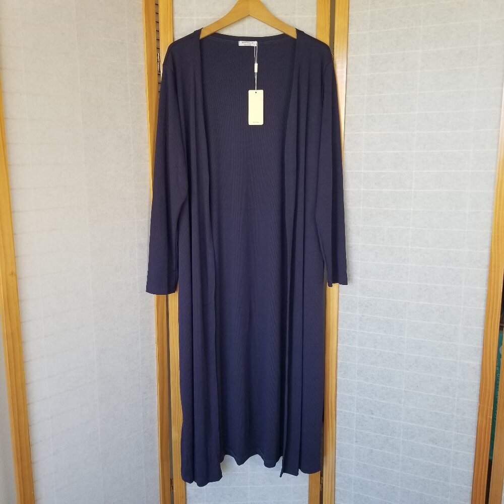 Ekouaer Long Duster Cardigan Sweater Navy Blue Ribbed Stretch Open Front Size XL